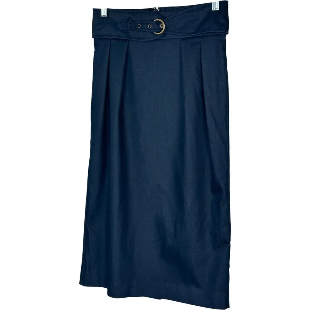 Worthington‎ Pencil Skirt Women 4 Navy Blue Belted Knee Length Career Workwear